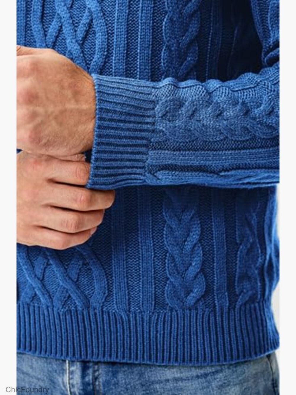 Men's Cable Knit Pullover Fisherman Sweater Chunky Crewneck Long Sleeve - Picture 4 of 7